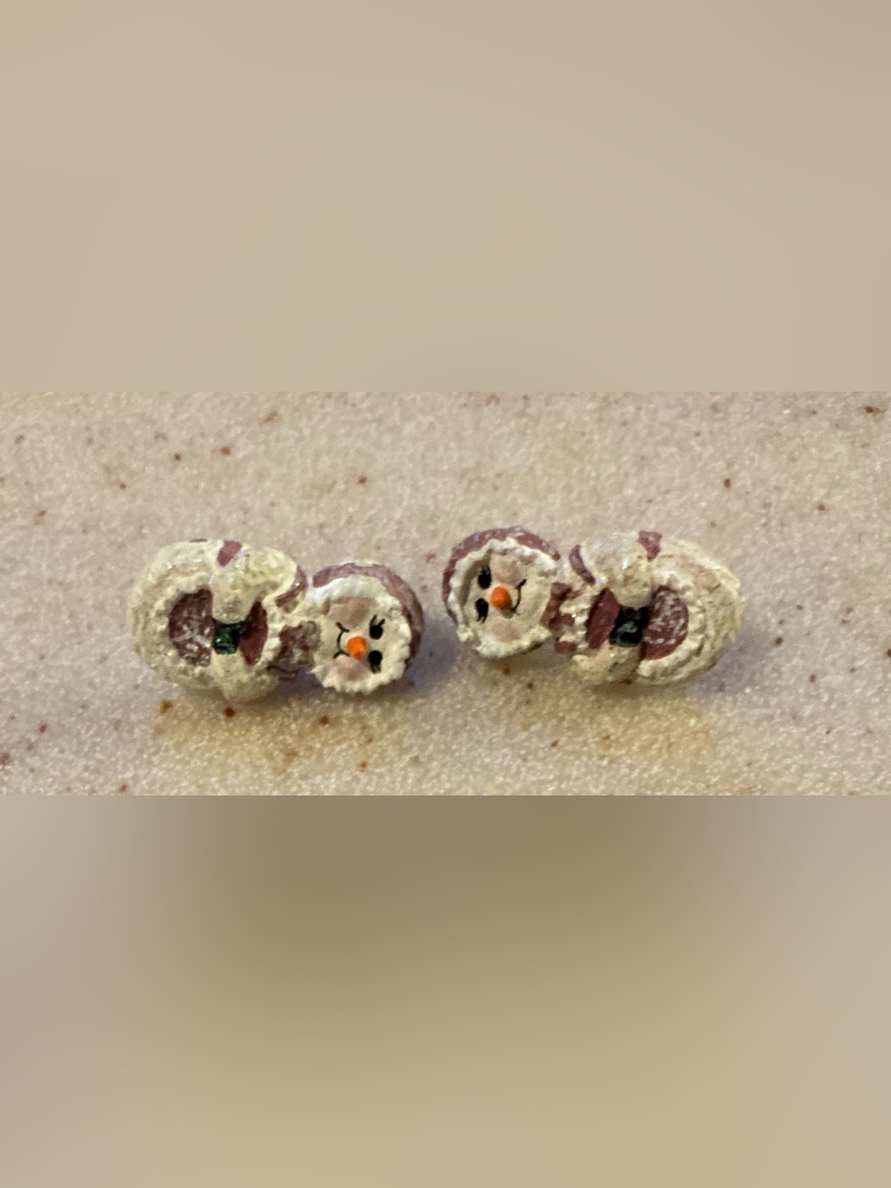Tiny Snowman Stud Earrings in Cream and Brown